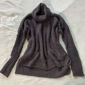 Express Women’s Small Distressed Knit Cowl Turtleneck Sweater in Gray